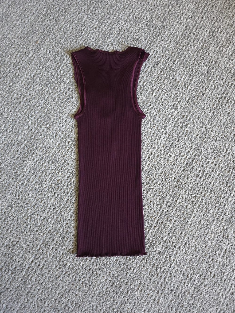 Salomay Silk Stretchy Burgundy Tank with Ruffle Trim - Picture 6 of 15